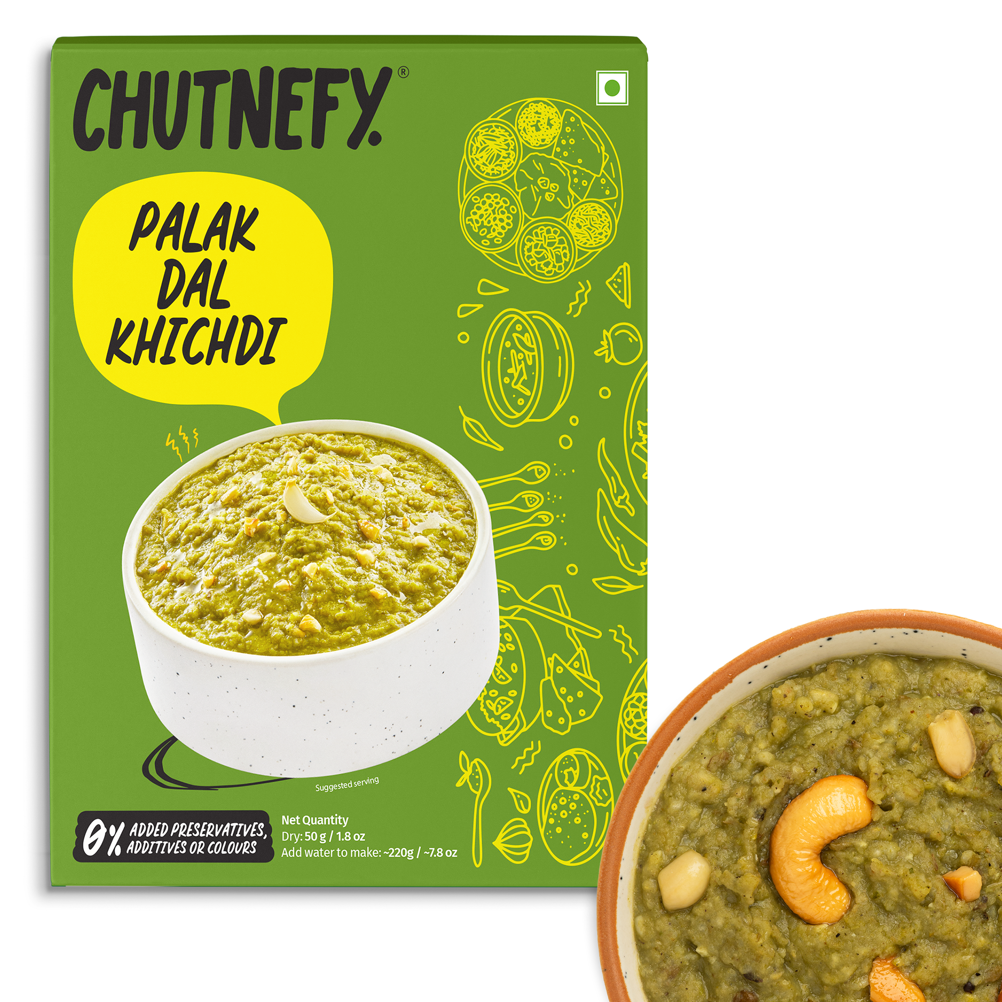 Palak Dal Khichdi | Loaded with Spinach, Ghee and Nuts | Serves 1-2