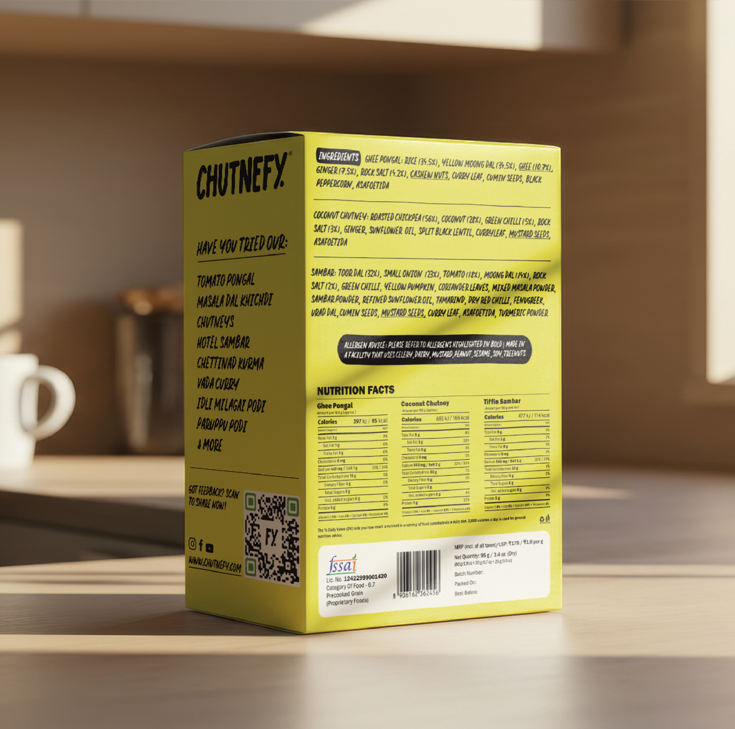 Ghee Pongal [with Coconut Chutney & Sambar]