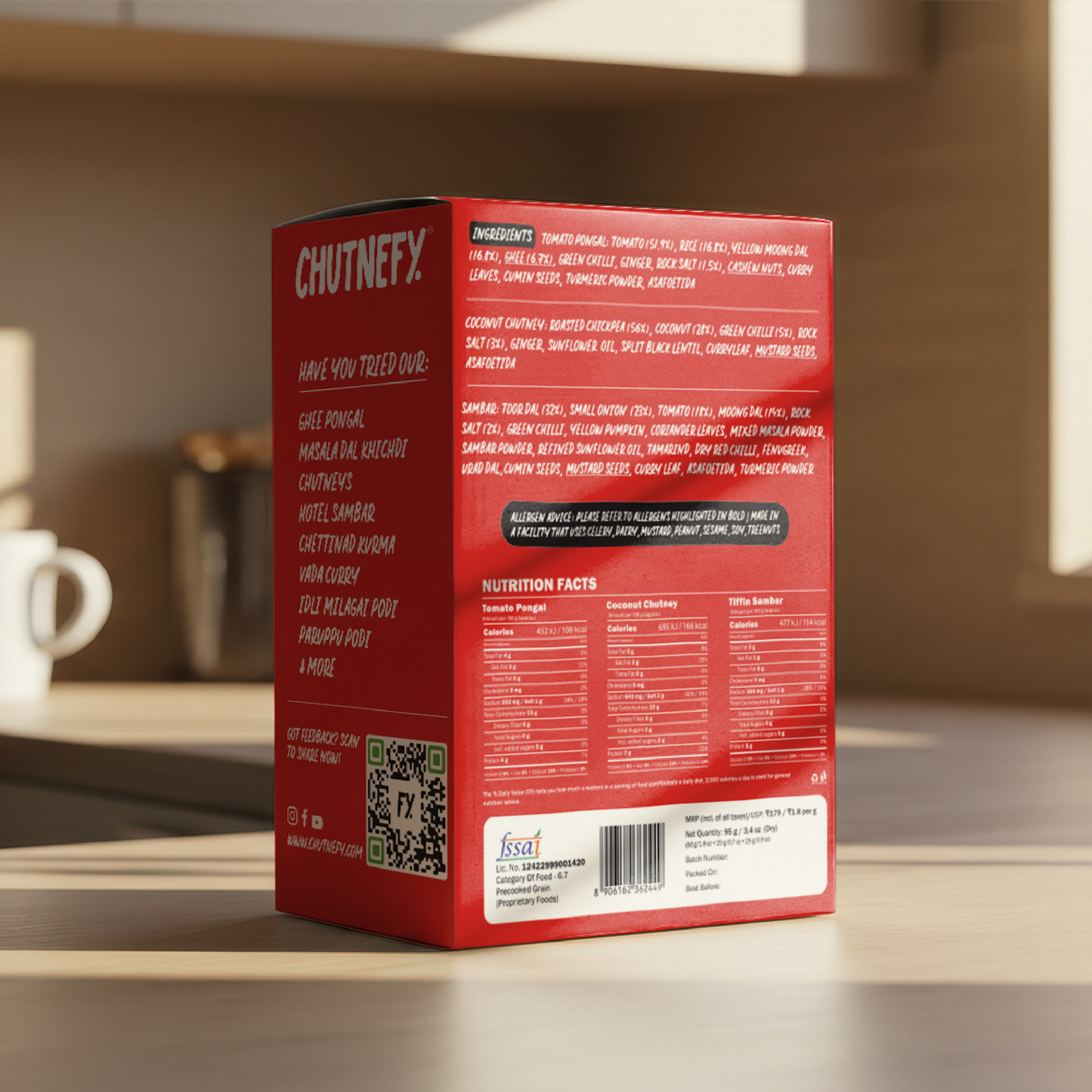 Tomato Pongal [with Coconut Chutney & Sambar]