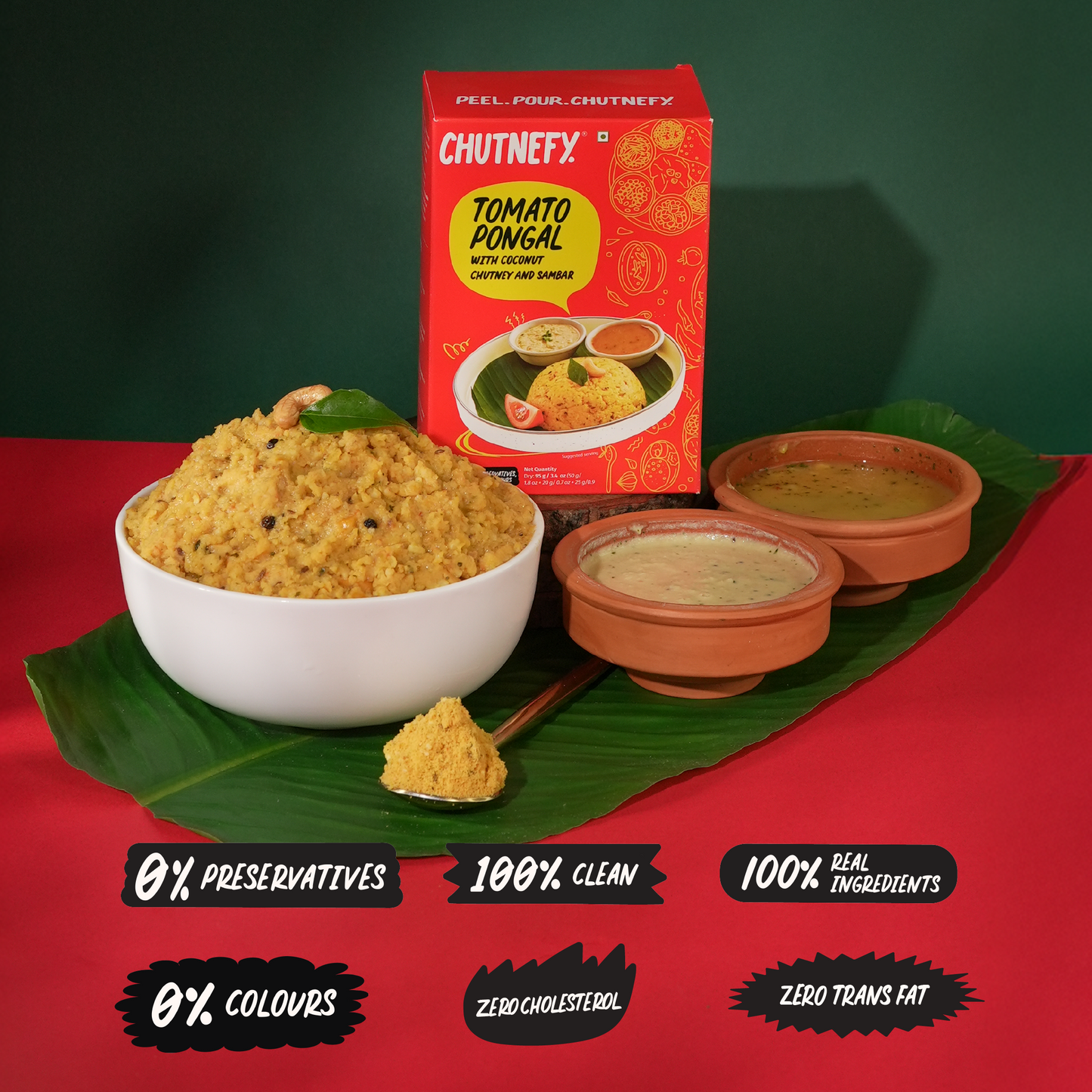 Tomato Pongal [with Coconut Chutney & Sambar]